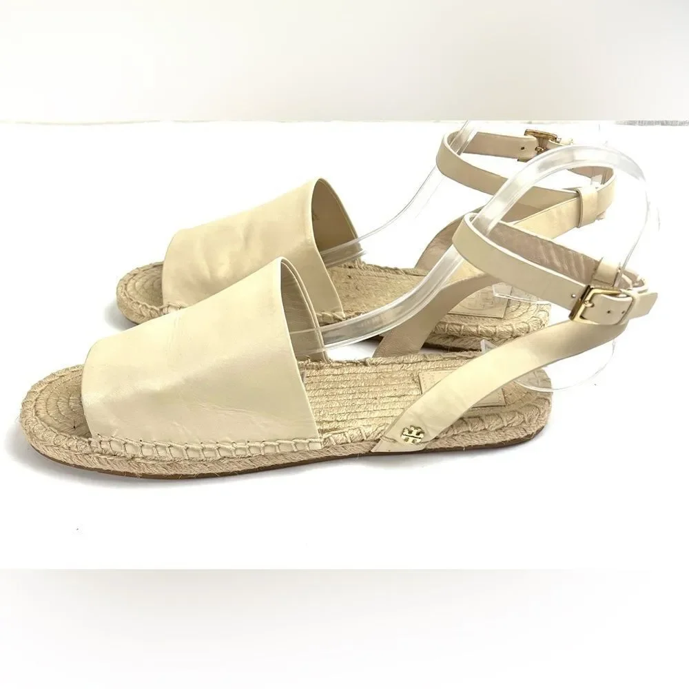 Tory Burch  Elegant Cream Leather Espadrille Sandals
